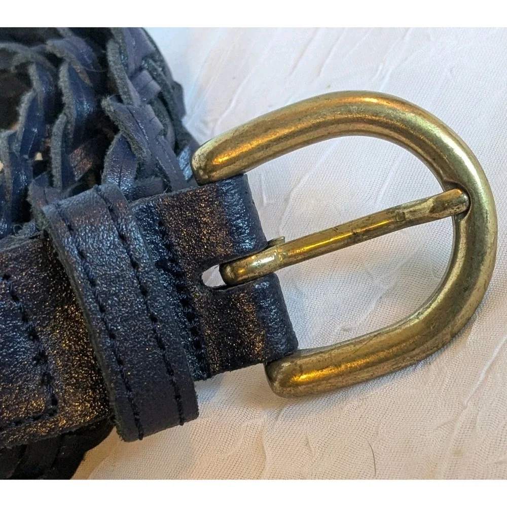 Capezio Leather Belt Braided Navy Woven Blue Womens Argentina Genuine Sz XL Vtg